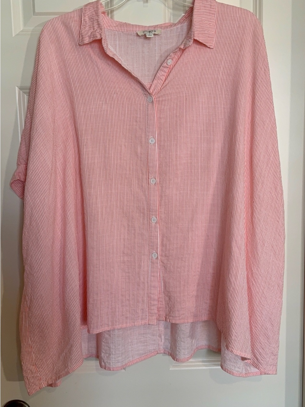 Umgee Orange Striped Button-Front Cotton and Rayon Women's Shirt